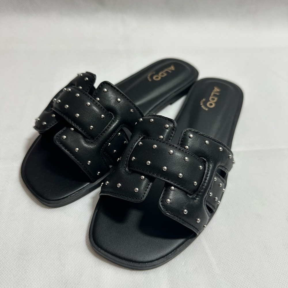 Aldo Black Studded Slide Mules (Elenaa)
